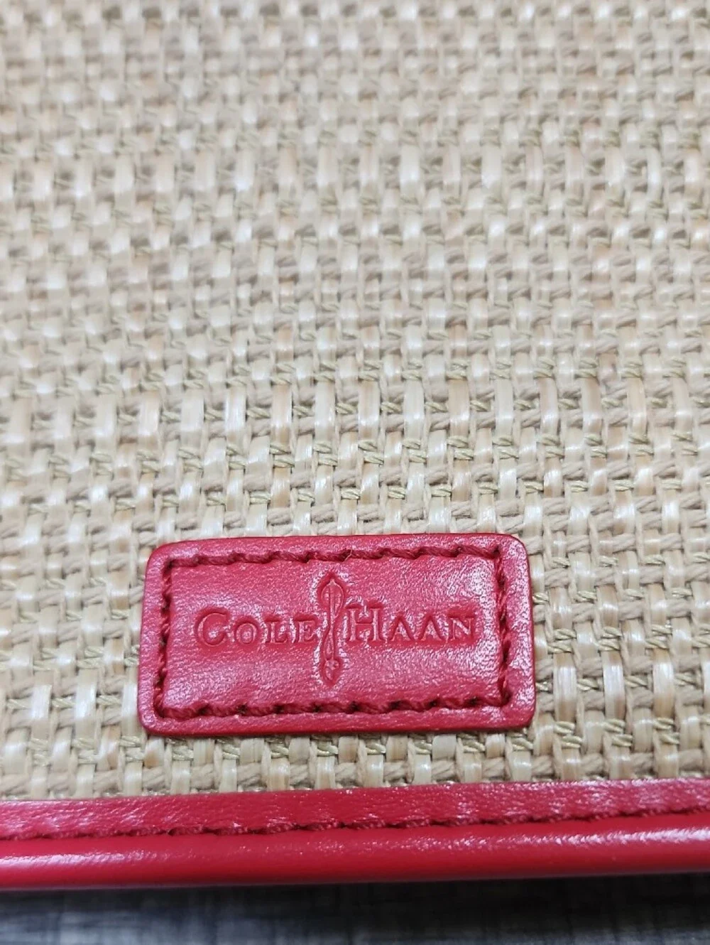 Cole Haan Woven Straw Clutch with Red Trim